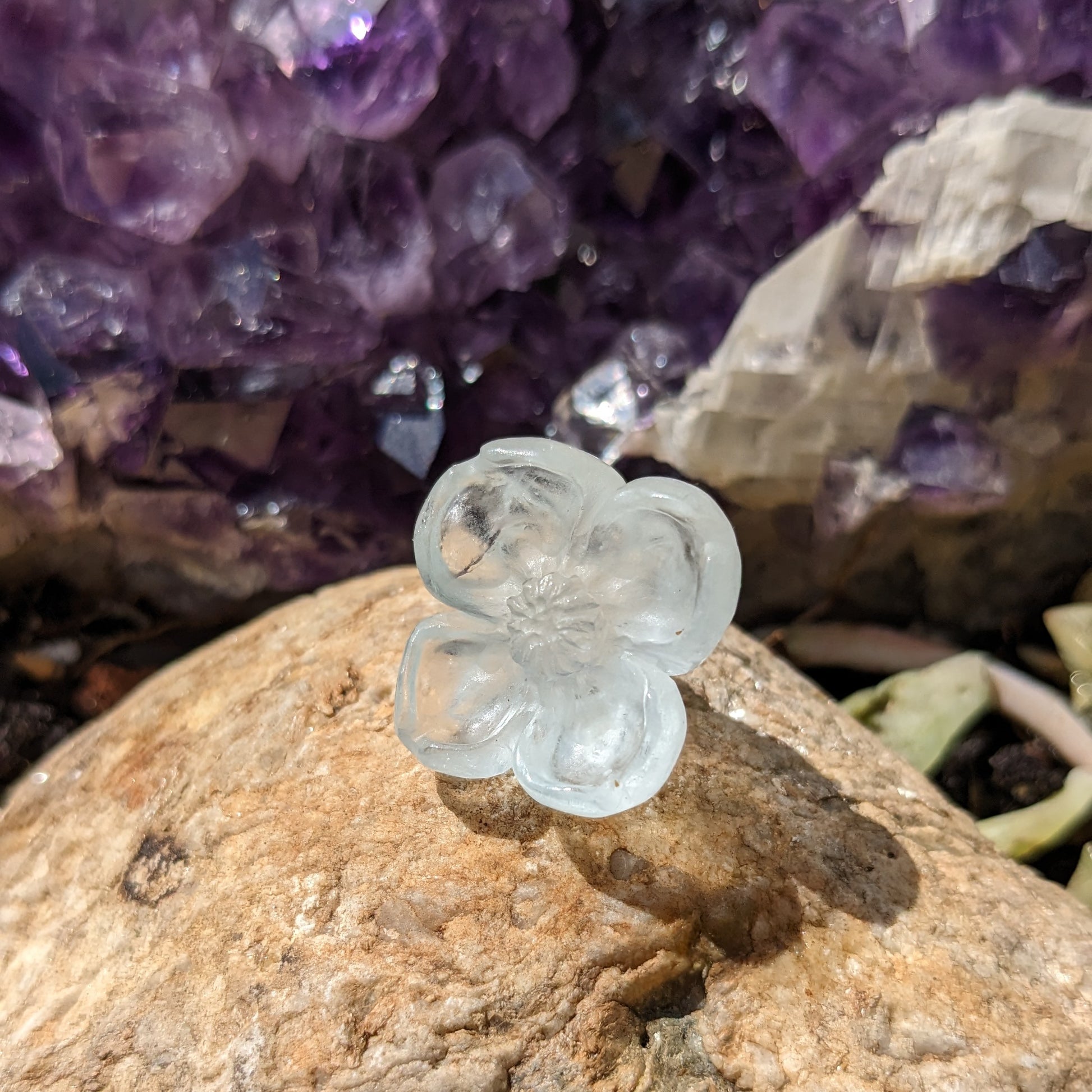 Aquamarine Dogwood Flower - Hand Carved  by Elizabeth McRorie - prettyrock.com