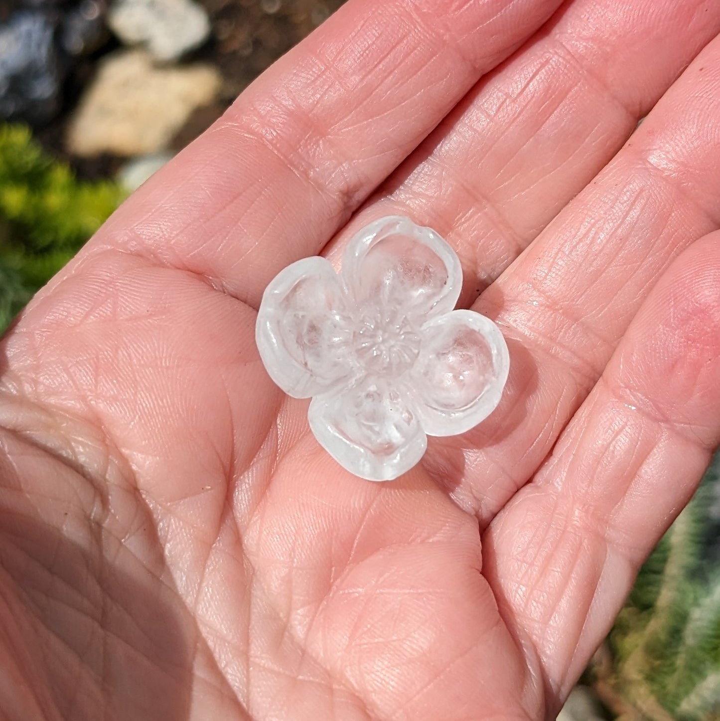 Aquamarine Dogwood Flower - Hand Carved by Elizabeth McRorie - prettyrock.com