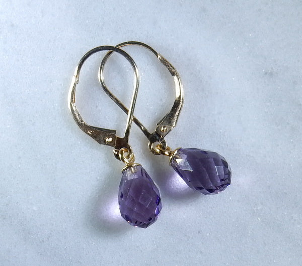 Gold Amethyst Briolette Earrings - prettyrock.com
