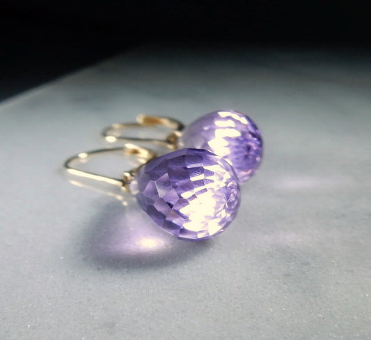 Gold Amethyst Briolette Earrings - prettyrock.com