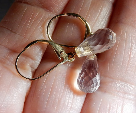 Gold Clear Quartz Briolette Earrings - prettyrock.com