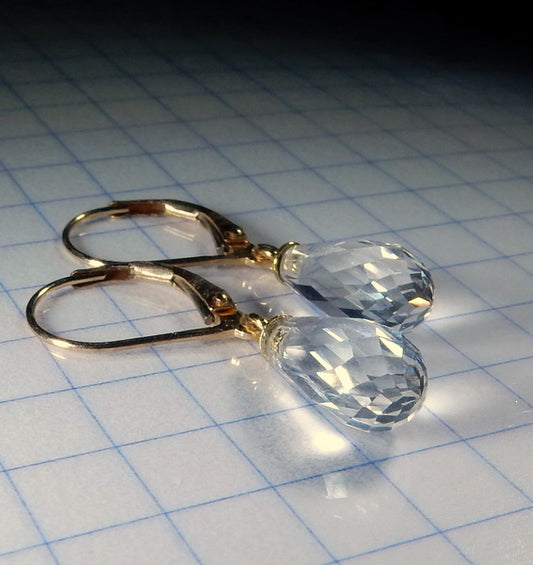 Gold Clear Quartz Briolette Earrings - prettyrock.com