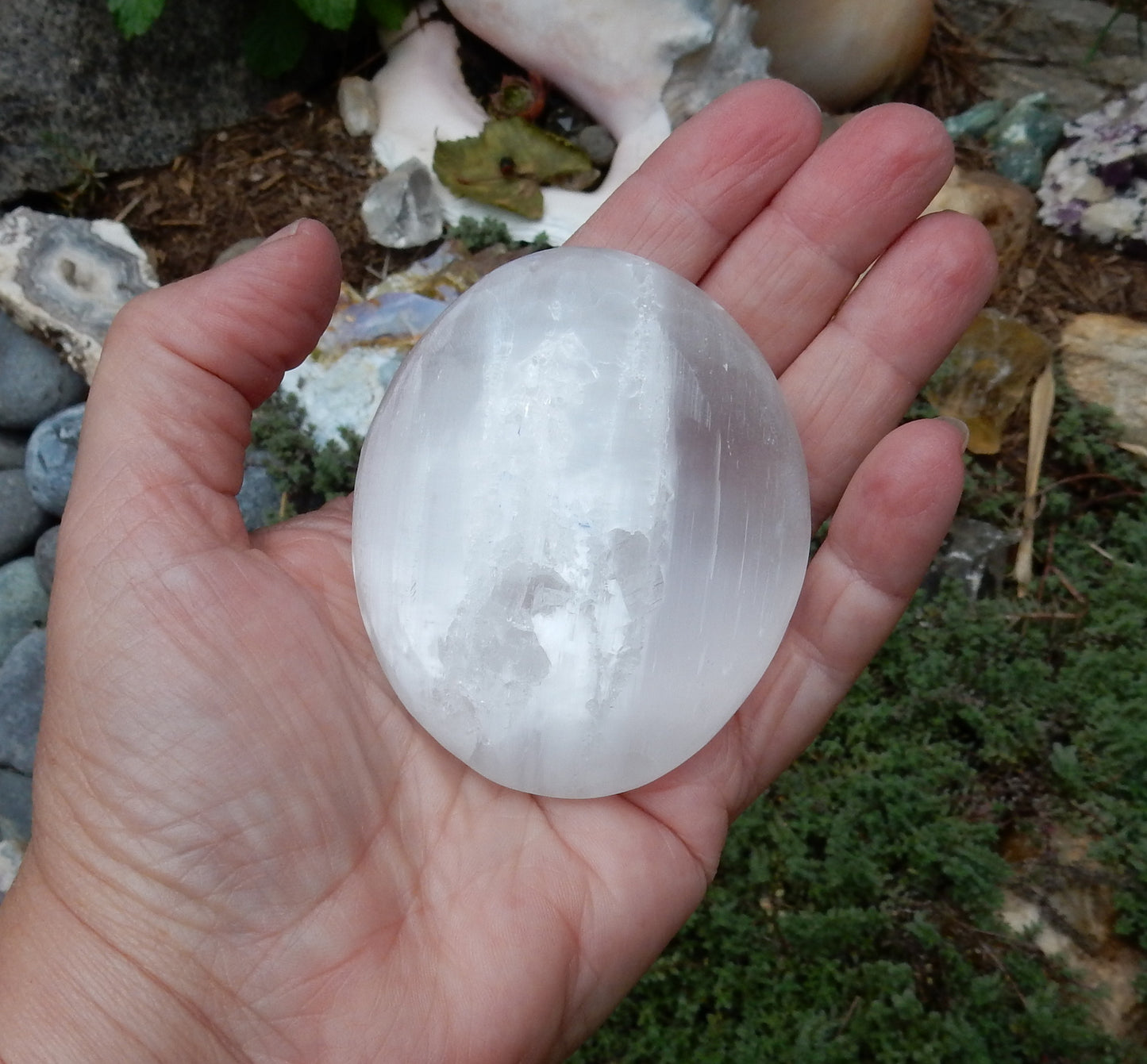 Selenite Palm Stone - 645 ct - prettyrock.com