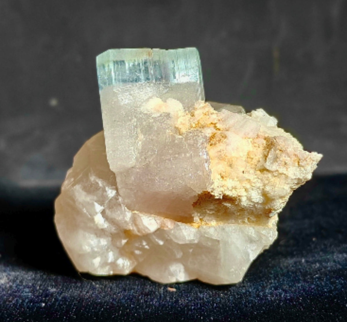 250g Aquamarine & morganite on Quartz crystal - Mineral Specimen