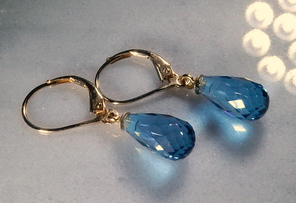Gold Blue Topaz Briolette Earrings - prettyrock.com
