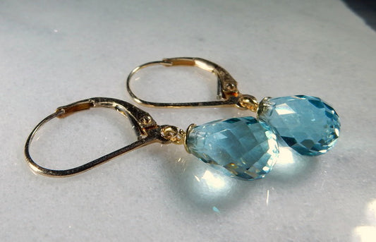 Gold BlueTopaz Briolette Earrings - prettyrock.com