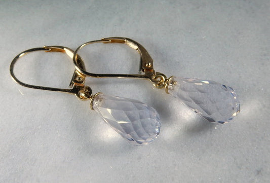 Gold Clear Quartz Briolette Earrings - prettyrock.com