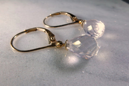 Gold Rose Quartz Briolette Earrings - prettyrock.com