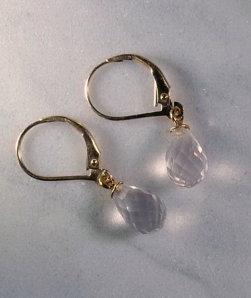 Gold Rose Quartz Briolette Earrings - prettyrock.com